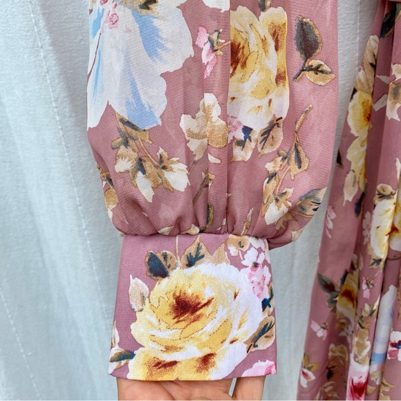 Gorgeous Xtaren Blush Pink Boho Flowy Floral Balloon Sleeve Maxi Dress - Picture 9 of 11